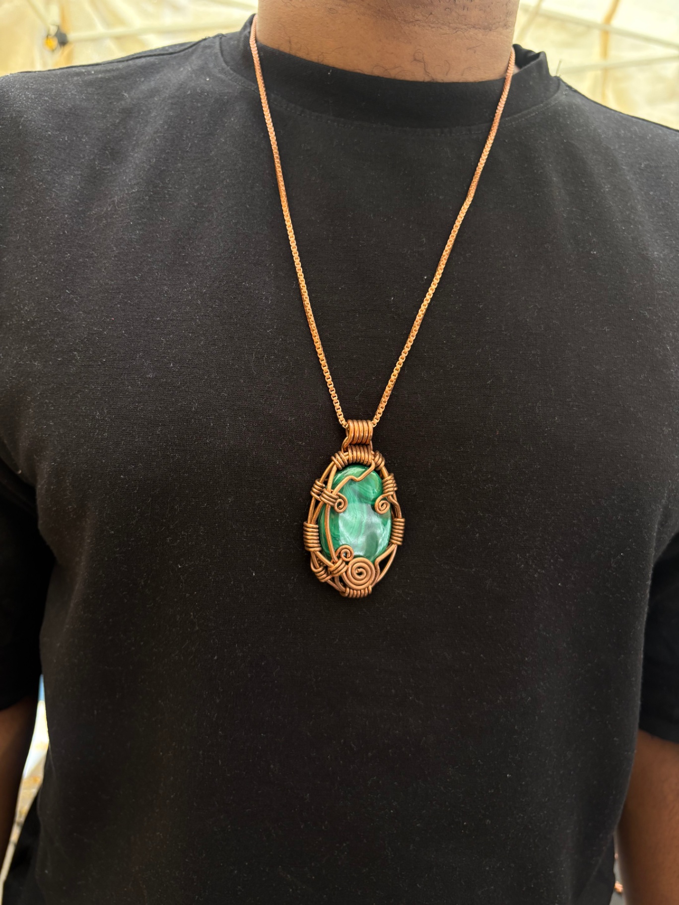 Polished Malachite Oval in Copper — view 2 of 3