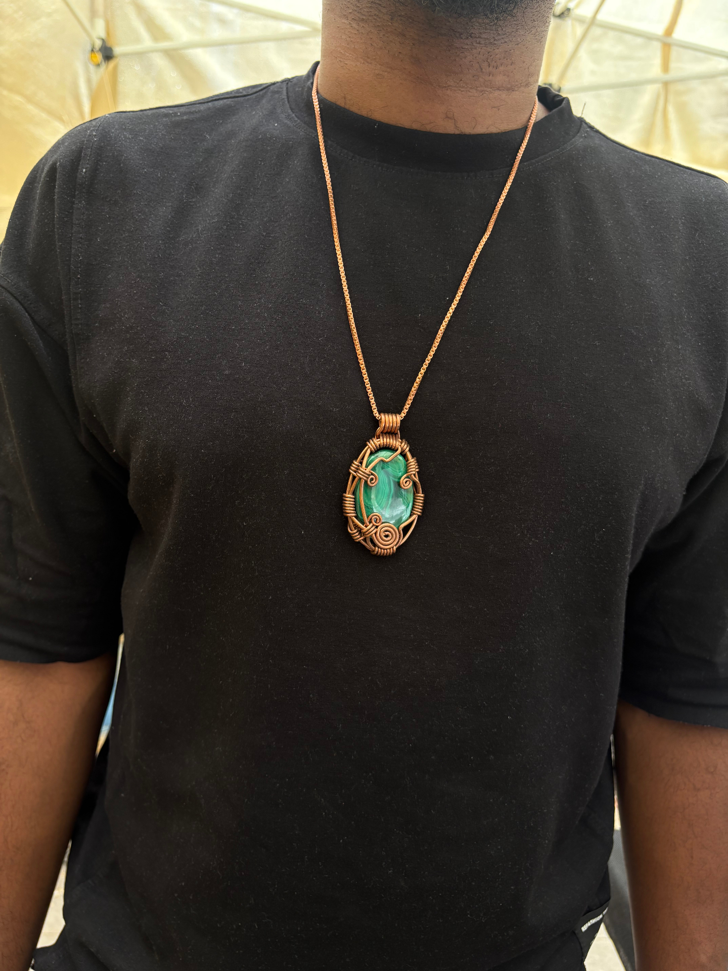 Polished Malachite Oval in Copper — view 3 of 3
