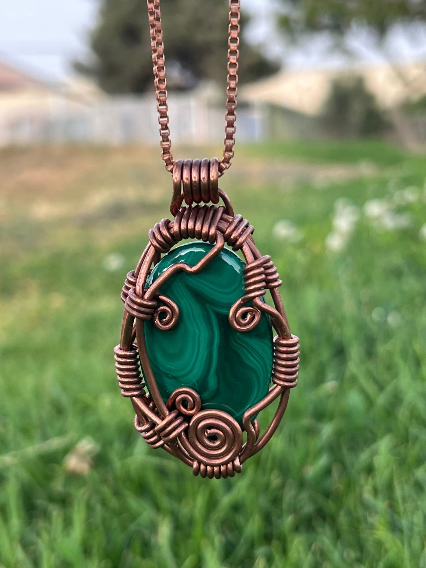 Polished Malachite Oval in Copper — view 1 of 3