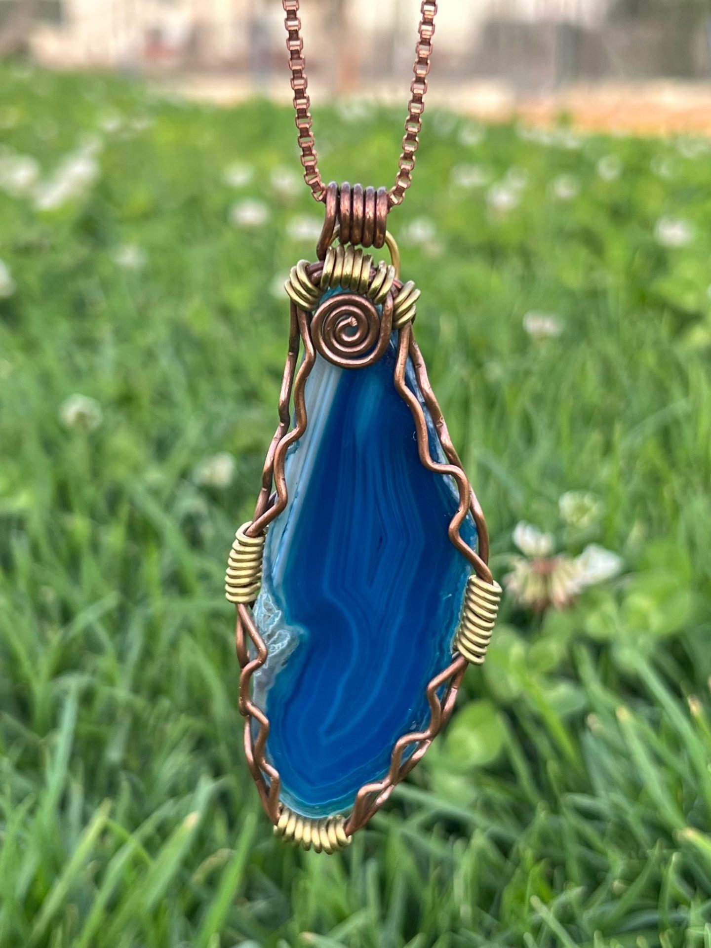 Banded Blue Agate in Copper & Brass — view 1 of 5