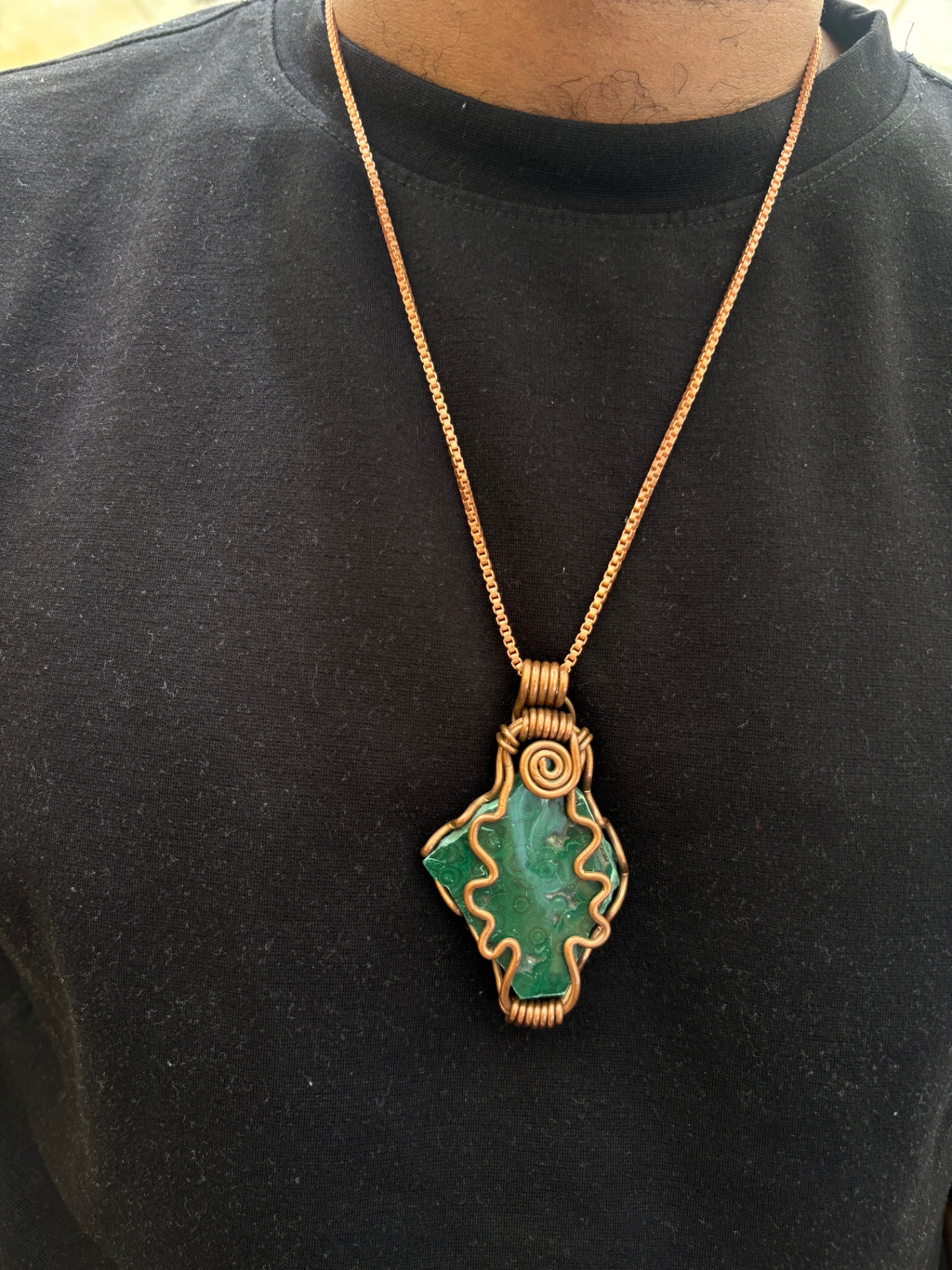 Oval Malachite in Woven Copper — view 3 of 3