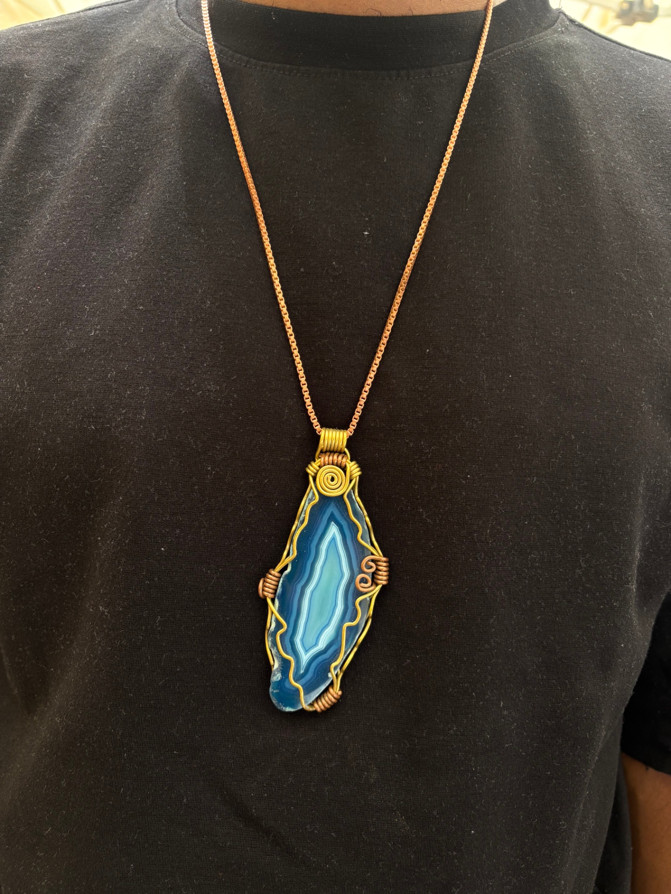 Banded Blue Agate in Copper & Brass — view 4 of 5